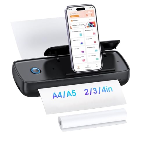 AILRINNI Portable Printer Wireless for Travel Bluetooth Thermal Printer-A4 Inkless Printer Compatible with iOS 15mm/S, Android & Laptop for Office School Home,Support 210 x 297mm A4 Size Thermal Paper