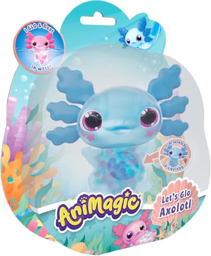 Animagic Let’s Glo Axolotl – Blau, Elektronisches & Leuchtendes Haustier Kinder ab 4 Jahren, Sensorisches Spiel & Taktile Erfahrung, Dehnbarer Körper, Kuscheltier DASS Schwimmt & Leuchtet im Wasser