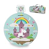 Fantasio Baby Einhorn & Schloss Picknickdecke Outdoor Decke Doppelschichten für Outdoor Wasserabweisend Handliche Matte Tragetasche Perfekt für den Strand Camping auf Gras Wasserdicht Sandfest