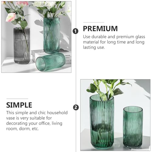 Jarrón de vidrio verde oscuro SECFOU con vetas verticales para decoración de oficina 8