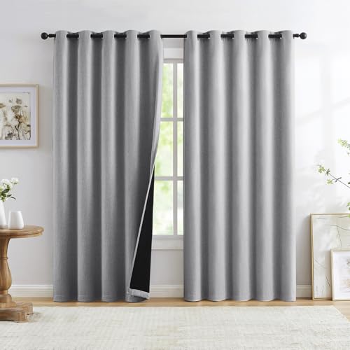 Total Blackout - Cortinas de lino natural para dormitorio, paneles casuales con textura de arpillera, juego de 100 cortinas de eficiencia energética para sala de estar, 60 x 72 x 2 pulgadas, color