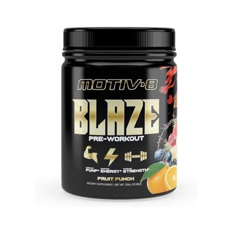 Motiv-8 Blaze, Higher Intensity Pre-Workout Performance, Sugar Free Pre-Workout, Boost Energy and Focus, Improve Workouts, Enhances Mood (30 Servings, Fruit Punch) Cover