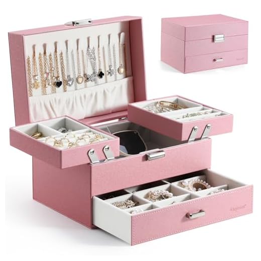 Dajasan Jewelry Boxes for Girls Women Jewelry Organizer Box 3-Layer Large Leather Jewelry Storage Box for Earring, Ring, Necklace, Bracelets