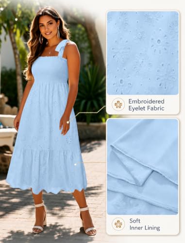Image of Pinup Fashion Plus Size Summer Sun Smocked Eyelet Tie Straps Midi Dress