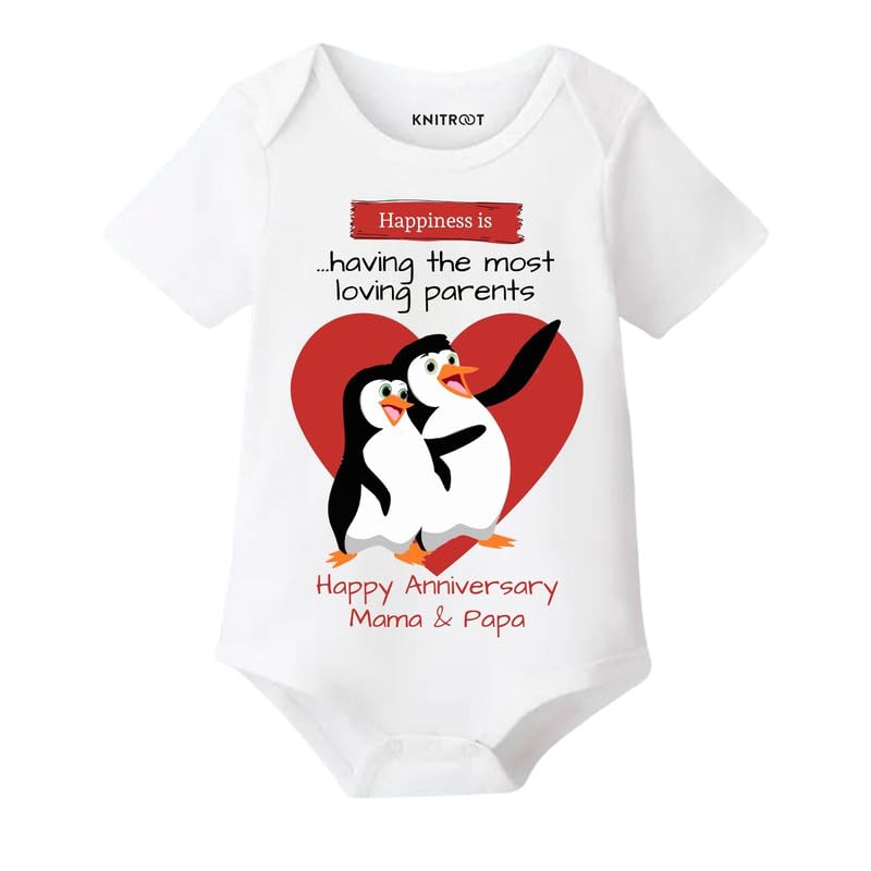 KNITROOT Family Special Onesies, Unisex Baby Cotton Lycra Envelope Neck Half Sleeve Romper, Bodysuit, Sleepsuit, Most Loving Parents Happy Anniversary Mama & Papa, Infant Cloths for Boys & Girls