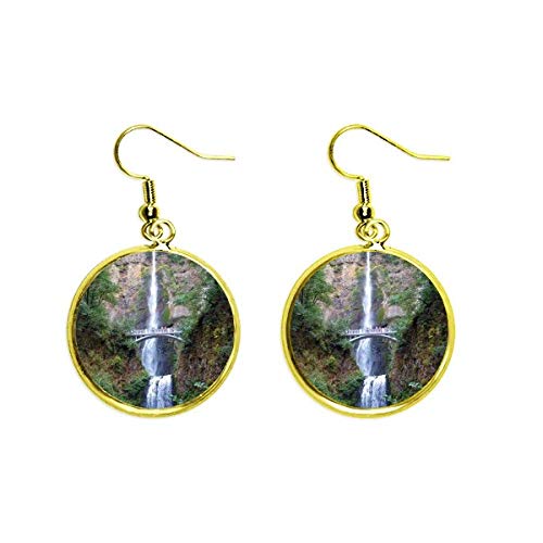 Pendientes dorados Golden Drop Earring de mujer con ilustración artística de cascada natural