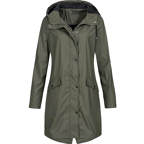 Womens Raincoats Waterproof with Hood Plus Size Solid Long Coat Loose Drawstring Full-Zip Hooded Raincoat with Pockets Windproof Sun Protection Outerwear Fashion Outdoor Clothing
