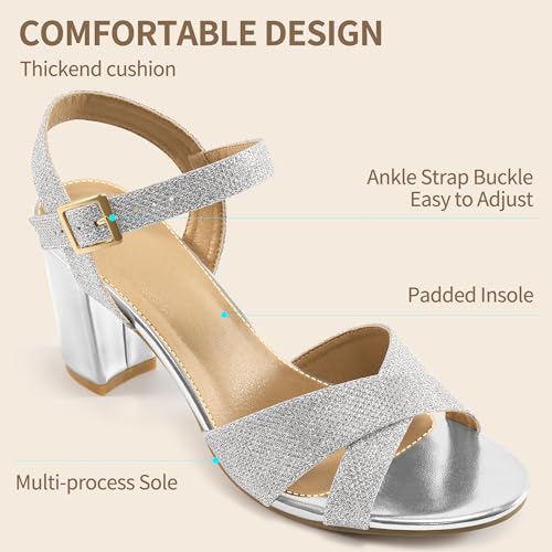 HARENCE Chunky Heels for Women Wedding: Fashion Sparkly Dressy Shoes Open Toe Ankle Strap Heeled Sandal for Prom Party3