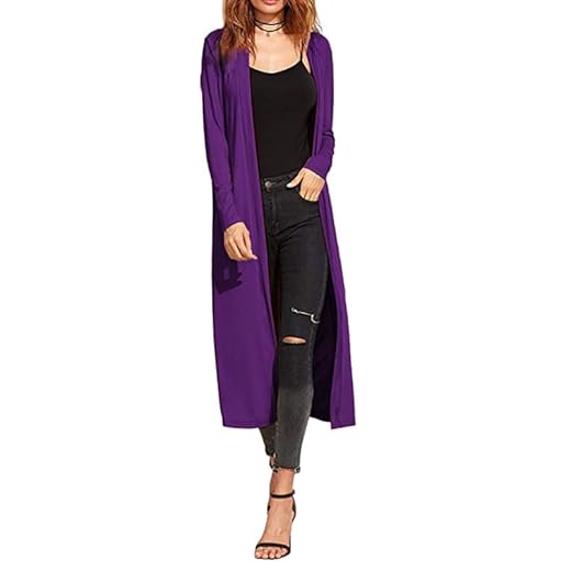 Chaqueta extralarga para Mujer - De Manga Larga con Cuello - Estilo Masculino - Morado - XXL - UK 20-22/EU 48-50 (Talla Grande)