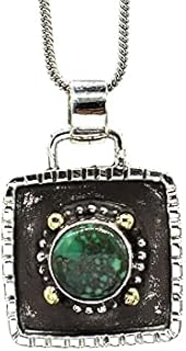 Handcrafted Hippy Turquoise Jewelry, Turquoise Pendant Necklace, AAA+ Quality Turquoise Necklace,Turquoise Necklace For Birthday Gift Tibetan Turquoise Jewelry December Birthstone 18" Chain Length