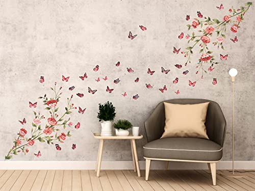 Vinilo Decorativo Floral Peonía y Mariposa Rosa Rosa 49x37 in miniatura 5