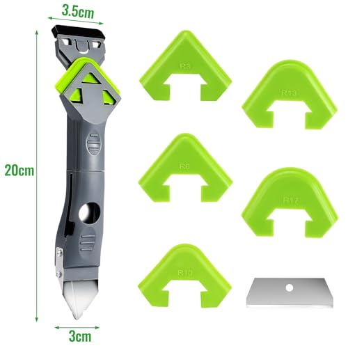 Collazoey Silikonentferner Werkzeug, 7 in 1 Fugenwerkzeug Fugenkratzer aus Edelstahlkopf mit Fugenglätter, Abzieher werkzeug für Küche Bad Boden Fliesen