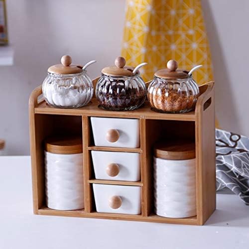 Condiment Pots Spice jar ceramics Kitchen supplies Suit seasoning box Castor Dressing bottle Sauce storage bottle Salt shaker (Color : C)