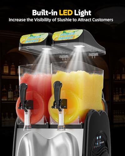 Image of 30L Commercial Slushie Machine, 2 Tank Margarita Machine 80 Grande Cups | Slushie Machine with Auto Clean, 8 Gal LED Frozen Drink Machine for Bar Restaurant, Business, Party, 800W Fast Cooling