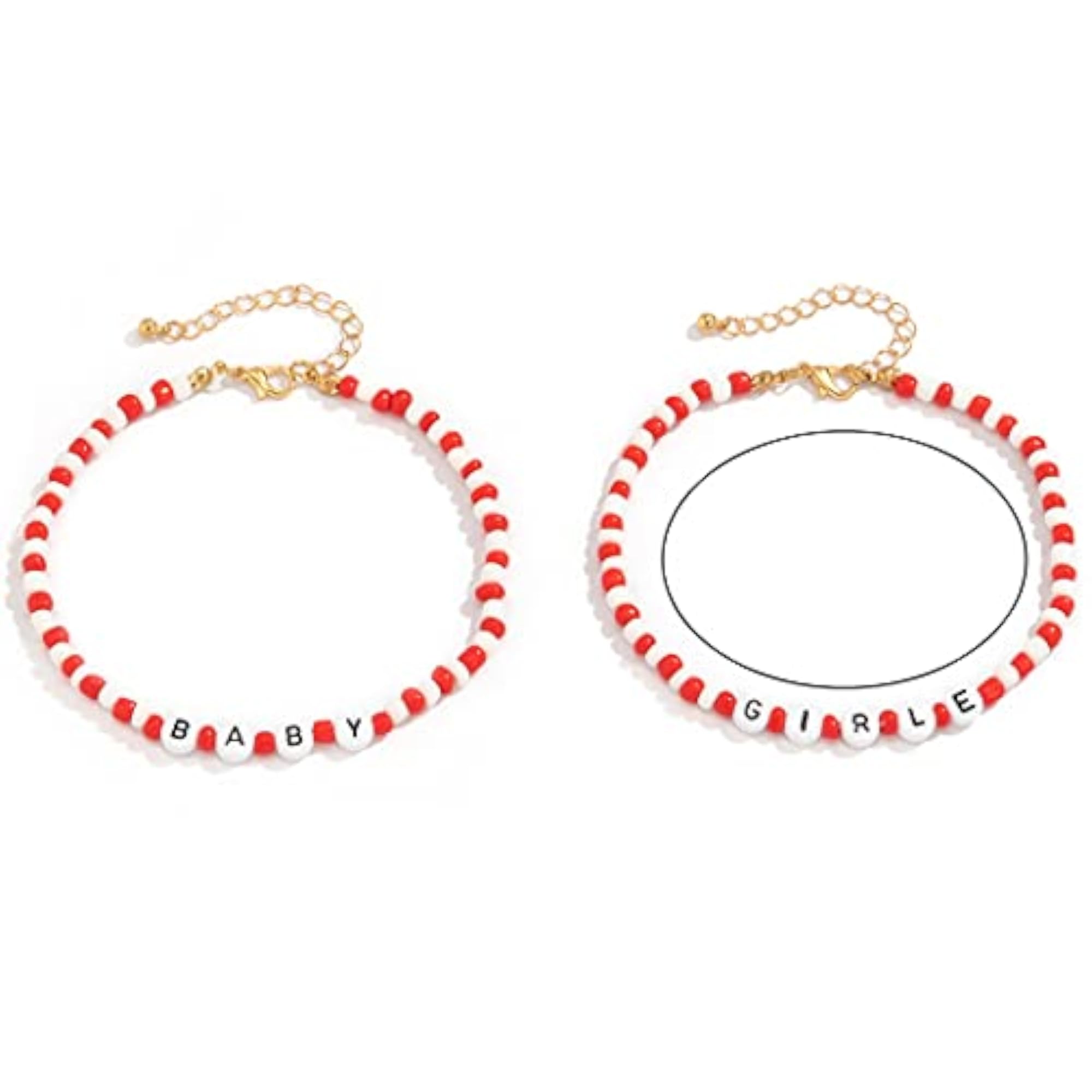2pc Adjustable Bohemian Letter Beaded Anklet Set, Handmade