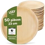 Leef® assiette jetable en palmier [50 pcs ⌀ 23cm] assiette barbecue comme décoration d'anniversaire [rond] assiettes plates alternative aux assiette plastique reutilisable comme vaisselle jetable