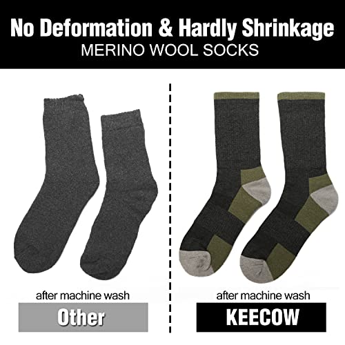 KEECOW Merino Wolle Wandersocken Herren & Damen 3 Paar, Thermo Fleece Socken Wintersocken Warmesocken für Outdoor Sport (DE/NL/SE/PL, Numerisch, 43, 46, Regular, Regular, Grüner)