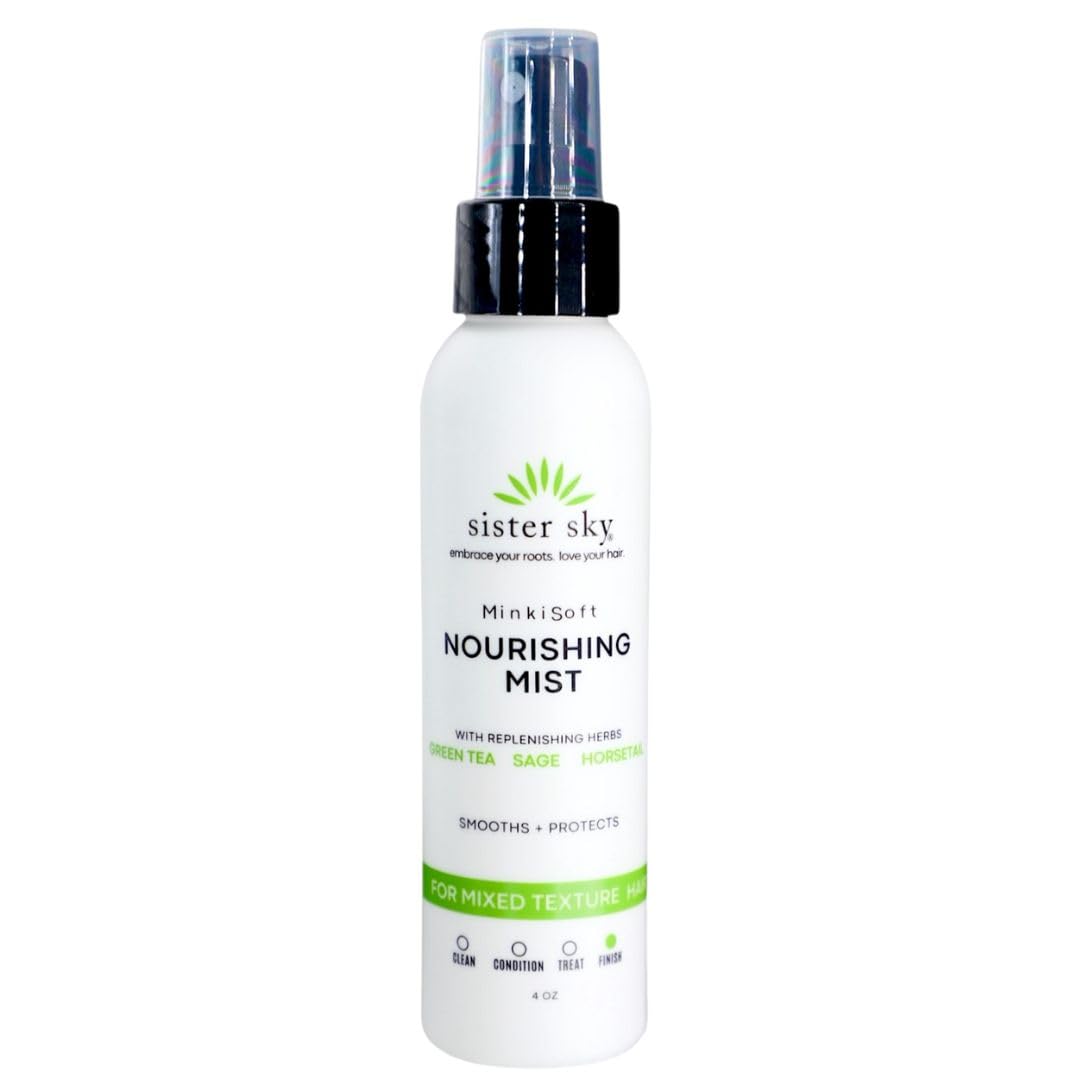 Sister Sky MinkiSoft Nourishing Mist for Your Softest Hair Ever - Paraben Free, Gluten Free, Sulfate Free for Diverse, Mixed Texture, Coarse, Dry, Strong Hair