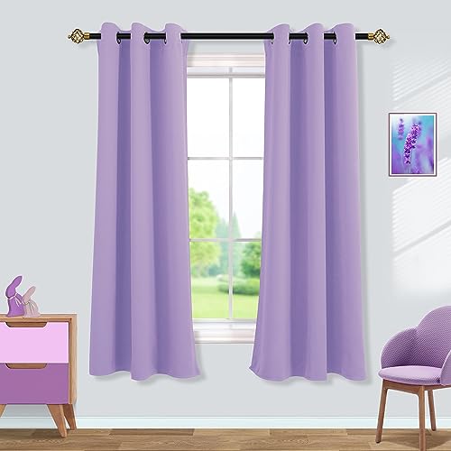 Mrs.Naturall Lavender Blackout Curtains for Girls Bedroom, Thermal Insulated Heat Blocking Curtains for Kids Room Nursery, 63 Inch Length 2 Panels, Light Purple