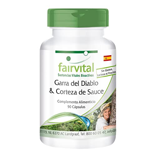 Fairvital | Harpagofito + Corteza de Sauce Blanco - Harpagophytum procumbens (Garra del Diablo) + Salix Alba - VEGANO - 90 Cápsulas - Calidad Alemana