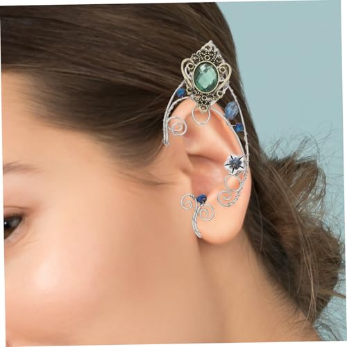 Pendientes ear cuff sin agujero Mikikit de cristal verde antialérgico 6