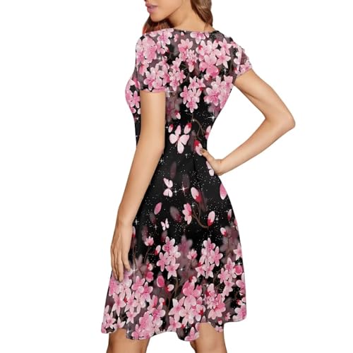 Image of AFPANQZ Womens Casual Summer Lightweight Vintage Dress Short Sleeve Midi Dress Knee-Long Luxury Formal Dress