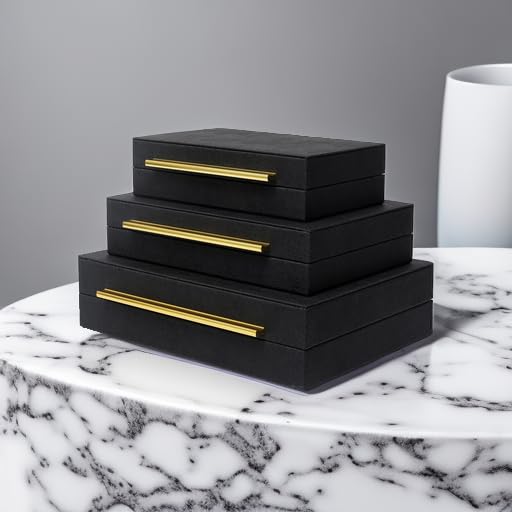 Set Di 2 Scatole Decorative Shagreen Avorio Con Manici Oro E Interno In Velluto - Portagioie E Organizer Da Tavolo