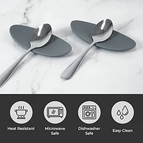 Carrotez Small Silicone Coffee Spoon Rest 2 Pcs (0.2" X 1.6" X 3.74"), Spoon Holder Flexible Almond-Shaped For Next To Coffee Maker - Kitchen Utensil Rest, Deep Grey #TOP2
