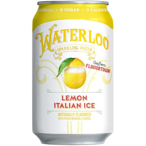 Image of Waterloo Sparkling Water, Lemon Italian Ice Naturally Flavored, 12 Fl Oz Cans (Pack of 12) - Zero Calories and Zero Sugar or Sweeteners