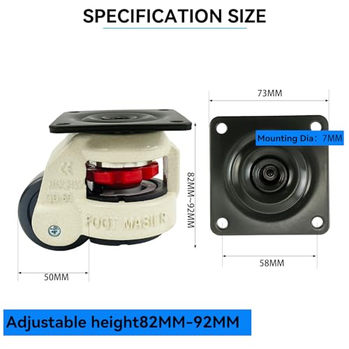 4pcs 2" Leveling Caster Swivel Wheel 60F Retractable Leveling Caster Industrial Machine Swivel Caster Heavy Duty 2200lbs