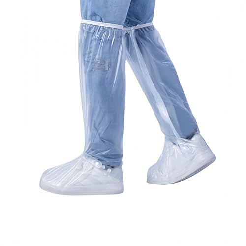 Waterproof rain Shoe Cover, Wear-Resistant Thickened Water Shoes, 23.6 Inch Tall, Non-Slip Rain Shoes, Unisex Outdoor Rain Boots (White, M)