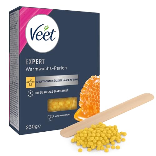 Veet Expert varmvaxpärlor – vaxpärlor med bivax för hårborttagning med elektriska varmvaxmaskiner och vattenbad – 230 g vaxpärlor med träspatel