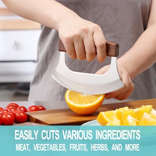 image for Coowolf Ulu Knife - Sharp Rocker Mezzaluna Knife with Stand for Cutter