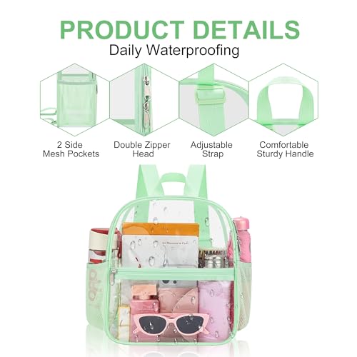 Image of Oraben Clear Backpack Stadium Approved, 12 x 6 x 11 in, Small Transparent Backpack for Concerts, Sports Events, Festivals, Travel, Waterproof PVC, Adjustable Straps, Women Men