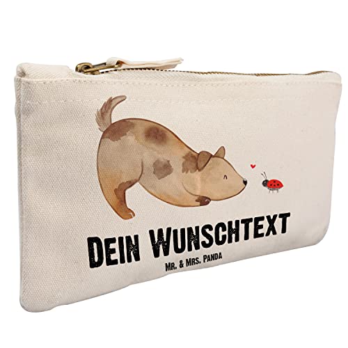 Mr. & Mrs. Panda Personalisierte Kosmetiktasche Hund Marienkäfer Größe S Klein - Geschenke, Mischlinghund, Personalisiert, Schminktasche, Zuversichtlich, Sprüche, Positiv, Personalisiertes Mäppchen