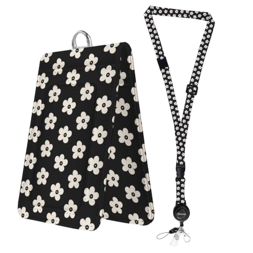Bolimoss Cute Floral Badge Holder with Double Sided Windows, Adjustable Breakaway Lanyards for ID Badges, Name Tag Holder with Quick Release Buckles, ID Protector Badge with Retractable Reel for Nurse