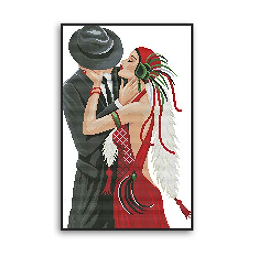 Gofission 11ct Stamped Cross Stitch Kits for Adults Beginners Style Dancing Couple DIY Pre Printed Cross Stitch Embroidery Set including Accessories Wall Decor 37x54cm (Romantic)