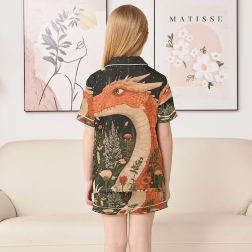 ALAZA Dragon Flower Moon Satin Pajamas Set Short Sleeve Button Down Sleepwear Summer Pjs 2 Piece4