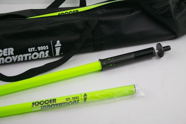 Soccer Innovations 3-in-1 Grass/Turf Collapsible Speed Pole Set - Collapsible Soccer Speed Agility Training Equipment, 6 Set with Soccer Bag, Detachable Spike
