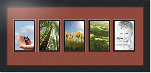 ArtToFrames Collage Photo Frame Double Mat with 5-3.75x5.75 Openings with Satin Black Frame and Cognac mat.