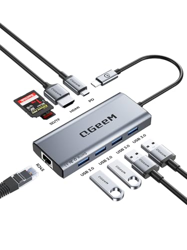 QGeeM USB C Hub Ethernet,9 in 1 USB Type C Hub HDMI Multi-Port Co...