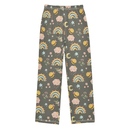 Bee Floral Rainbow Boys Long Pants Soft Trousers Elastic Waist Kids Lounge Bottoms with Pockets S-XL