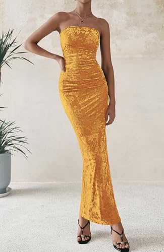 Image of BTFBM Women's Summer Maxi Tube Dress Strapless Side Slit Long Floral Bodycon Dress Elegant Party Cocktail Dresses