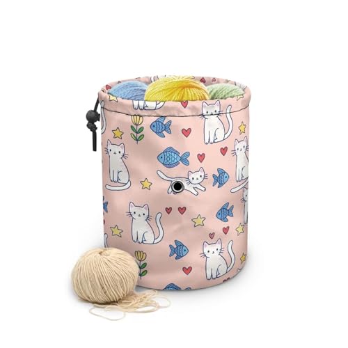 Image of Sellikakes Yarn Bag Crochet Storage Case, Cat Fish Knitting Crochet Storage Bag Portable Yarn Organzier Holder for Store Crocheting Project Skein Ball Sewing Needles Accessories