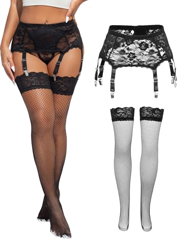 Image of ohyeah 6-Strap Easy Clip Lace Garter Belt for Thigh Highs Stockings Suspender Garter Belts Plus Size Garters Lingerie XS-4XL
