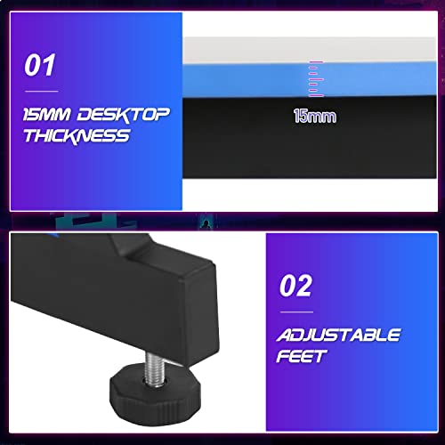 Image of BestOffice Gmaing Desk Z Shaped 47 inch Gaming Workstation Ergonomic Gaming Table PC Computer Desk with Headphone Hook for Game Players, Blue