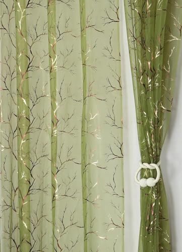 Image of Homefab India Multi Foil Transparent Sheer Curtain - 5 X 4 Feet, Window Curtains, Green, Pack of 1 Piece