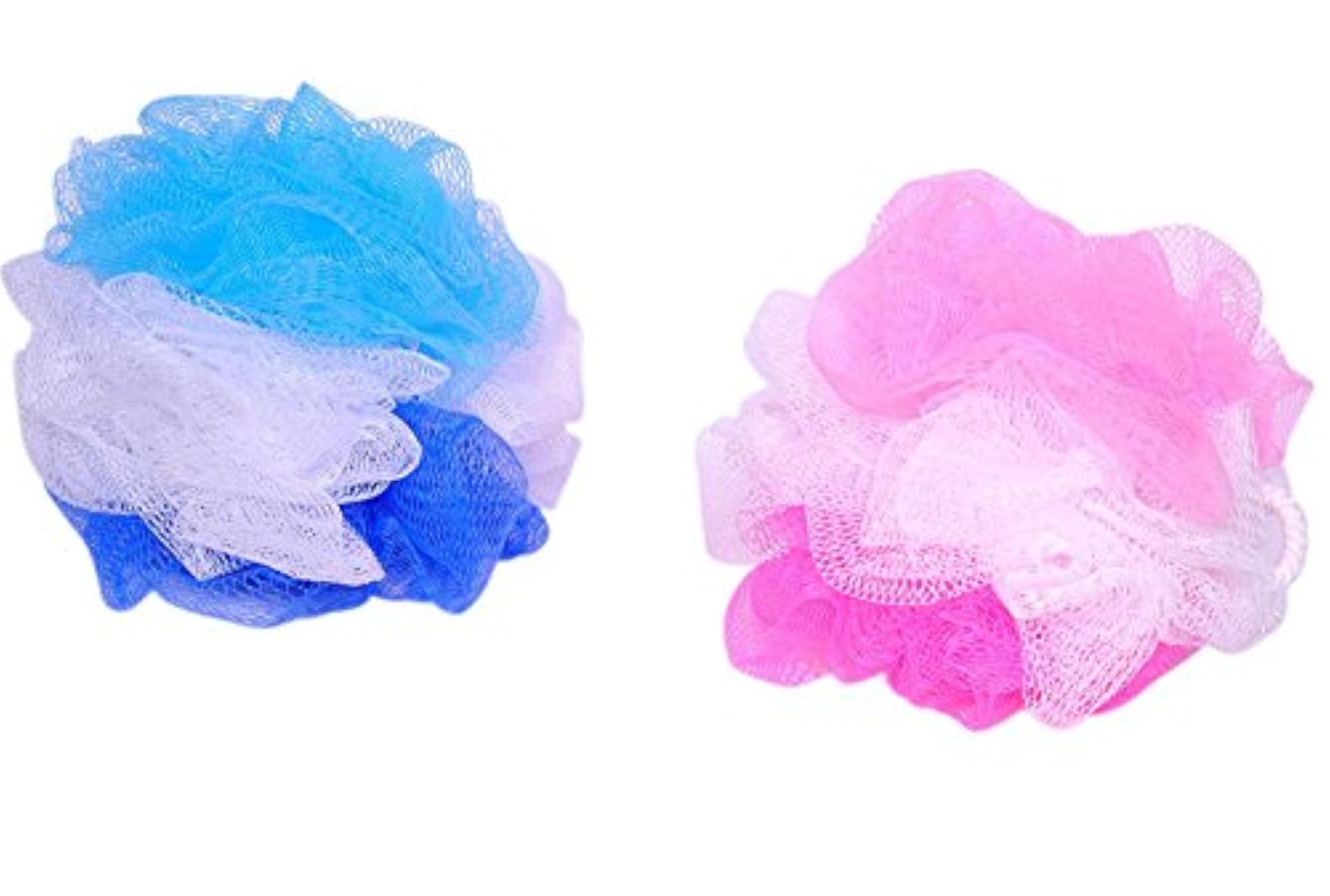 Set of 2 Large Bath Loofahs in Pink & Blue