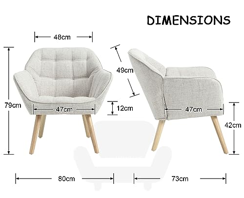 chairus 2er Set Gepolsterter Armlehnensessel Leinen Einzelsofa Loungesessel für Wohnzimmer Modern Armlehnstuhl mit Holzbeinen (Beige-2) – Bild 4