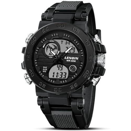 LN LENQIN Montre Homme Montre Digitale pour Hommes Sports avec écran LED étanche pour l'extérieur avec rétro-éclairage LED/Alarme/Date chronomètre Montre de...